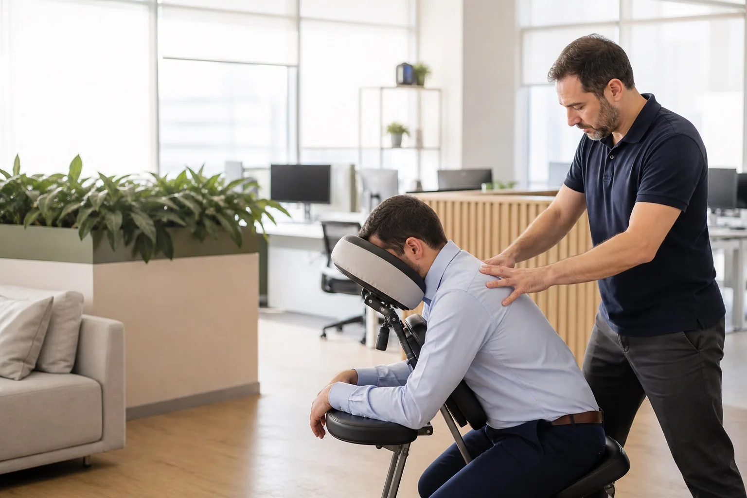 Chair massage και workplace wellness σε σύγχρονο επαγγελματικό χώρο